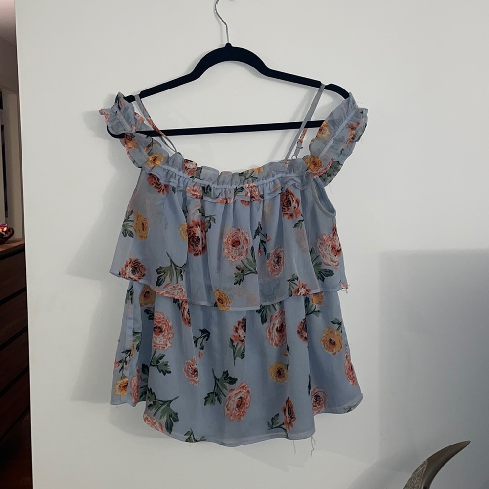 Floral Off the Shoulder Light Blue Walter Baker Top